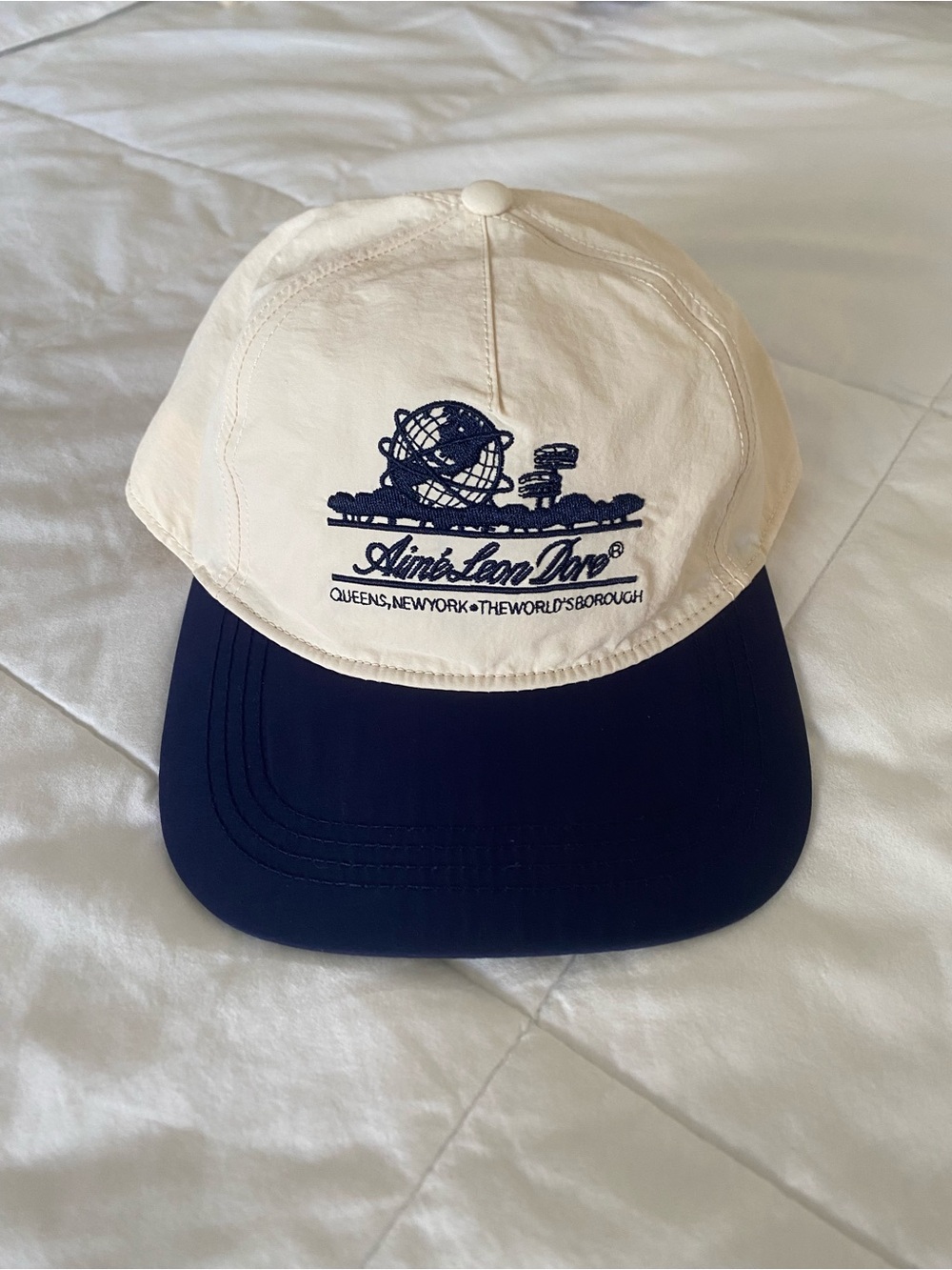 SS25 Aime Leon Dore Unisphere hat in Pristine White & Navy Blue - Picture 2 of 7